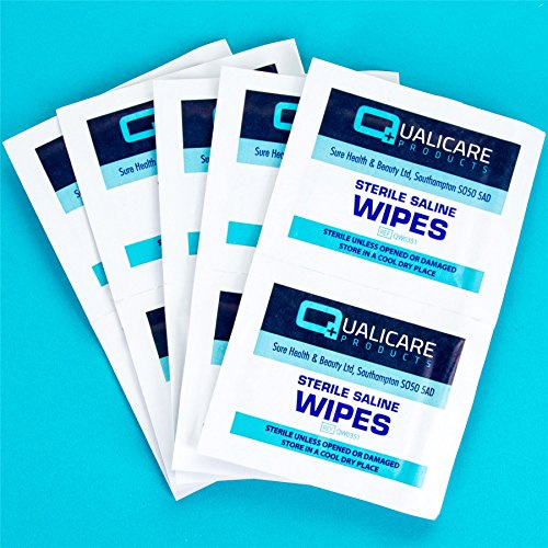 50x Qualicare First Aid Sterile Injury Wipes - Alcohol Free Saline/Skin Wipes