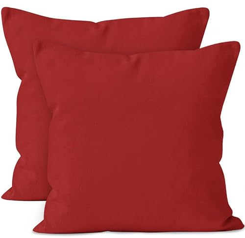 Encasa XO Baumwoll-Kissenbezüge, 2er-Set I 16x16 in (40x40 cm) - Tiefrot I kein Einsatz I einfach Kissenbezüge I Maschinenwaschbar | Nur Innen benutzen