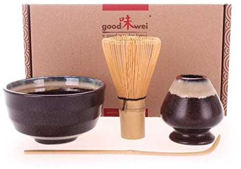 Goodwei Matcha Kit con escoba de matcha, cuenco de matcha y soporte para batidor de cerámica | Matcha set de regalo (Kumo)