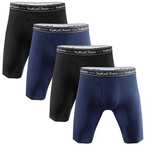 YuKaiChen Boxer da uomo in fibra di bambù, traspiranti, con gambe lunghe, confezione da 1 e 4, Confezione da 4 miscele 2, XL
