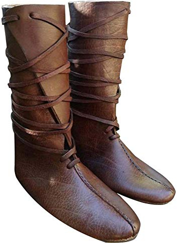 Guiran Uomo Stivali Da Cavaliere Pu Pelle Lace-Up Scarpe Medievali Stile Pirata Marrone 45CM