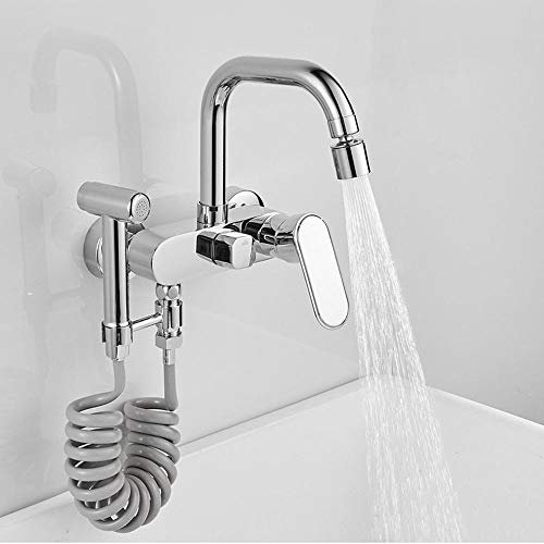robinet mural cuisine en cuivre avec pistolet,mitigeur cuisine robinet cuisine douchette, douchette evier cuisine, suceur rotatif, robinet-Chrome
