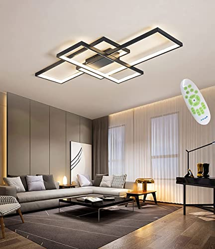 MQW LED Deckenleuchte Einfache Moderne Deckenlampe Wohnzimmer Atmosphärische Rechteckige Deckenstrahler Acryl Schlafzimmer Lampe Spotleuchte Stufenloses Dimmen Mit Fernbedienung,schwarz,L140cm