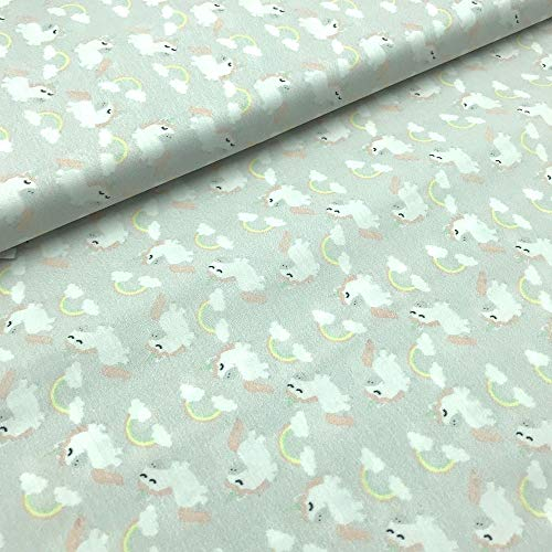 Kt KILOtela - Patchworkstoff - Baumwollstoff - Stück: 100 cm Länge x 140 cm Breite | Einhörner und Regenbogen - Grau, Weiß