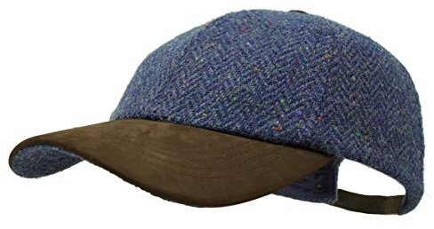 Borges & Scott Die Sligo - Baseball Cap - 100% Wolle - Irish Tweed - Schirm aus Nubuk Leder - Nachthimmel Herringbone