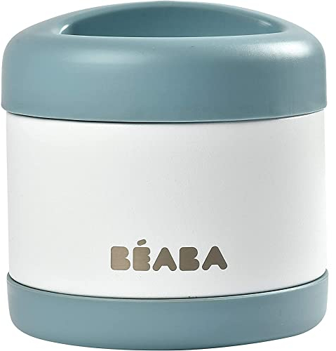 BÉABA, Portion de Conservation Repas Bébé/Enfant, Inox, Isotherme, Conserve Chaud/Froid Aliments, Double parois, 100% hermétique, 500 mL, Baltic blue/White