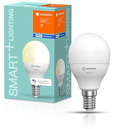 LEDVANCE Smarte LED-Lampe mit Bluetooth Mesh Technologie, Sockel E14, Dimmbar, Warmweiß (2700K), ersetzt Glühlampen mit 40W, Steuerbar mit Alexa und Google, MART+ Mini bulb DIM, 4er-Pack