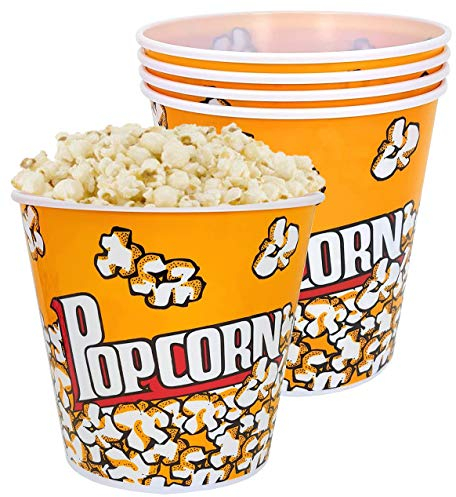 Pack of 5 Plastic Popcorn Bucket Novelty Vintage Retro Movie Night Storage Bucket Container Bowl