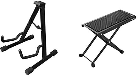 CASCHA Gitarrenständer für Akustikgitarre I faltbarer Gitarrenständer universal I Gitarrenstativ I E-Gitarrenständer A-Form & Adam Hall Stands SGS017 Gitarrenfußbank
