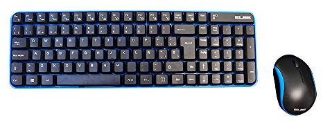Elbe PTR-101 - Pack Teclado y ratón inalámbricos, emparejamiento automático, Receptor Nano USB, ratón óptico 3D, Receptor se Guarda en Parte Inferior ratón, Azul-Negro