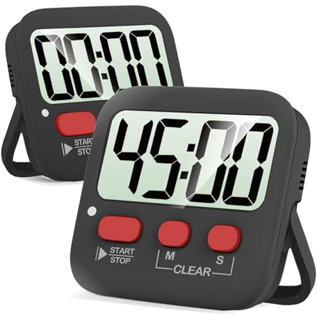 Antonki 2 Pack Digital Kitchen Timers for Cooking, Countdown Timer for Egg, Toothbrush, Office, Classroom, Kids, Teachers - Magnetic, Kickstand, Hanging - Battery Included