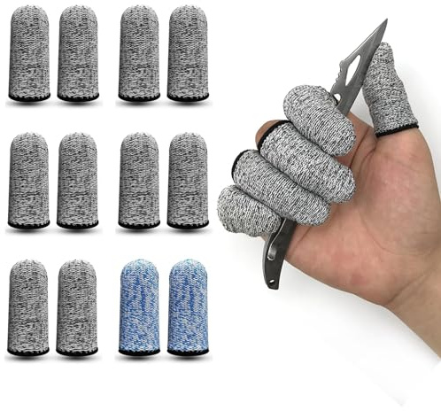 QISLOA 12 PCS Cut Resistant Finger Cots Protector Finger Sleeve Protectors Reusable Finger Guards Finger Covers Protection Cots for Kitchen,Work, Sculpture, Anti-Slip, Reusable,Gloves Life Extender