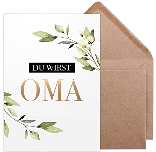 Olgs Karte zur Schwangerschaftsverkündung | Du wirst Oma | Überraschungskarte mit Umschlag und Golddruck in A6 | Geschenkidee Schwangerschaft verkünden