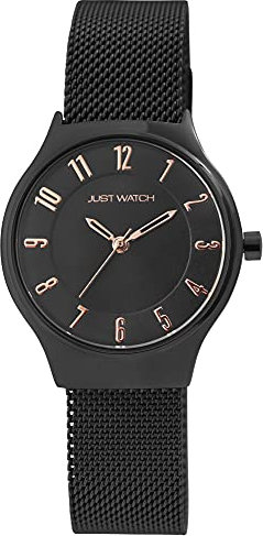 Just Watch Damen-Uhr Edelstahl Meshband Magnetverschluss Analog Quarz JW10141 (schwarz)