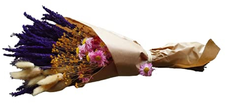 Lavanda Experience Ramo de Lavanda Preservada, Decorado con Flores de Acroclinium, Broom Blom Amarillas y Laugurus de Cultivo Ecológico y Elaboración Artesanal
