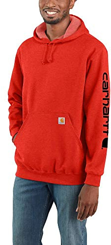 Carhartt Men's Loose Fit Midweight Logo Sleeve Graphic Sweatshirt Hooded Sweatshirt, Currant Heather, XS