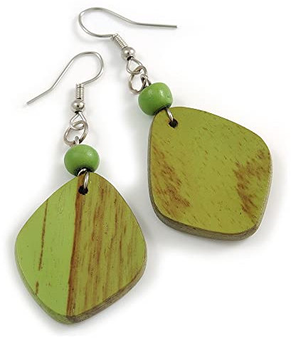 Pendientes colgantes de madera pintada verde lima, 60 mm L, madera, Madera