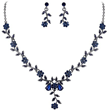 Clearine Damen Hochzeit Schmuck Set Blatt Cluster Blume Kristall Anhänger Halskette baumeln Ohrringe für Braut