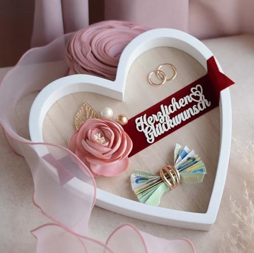 Elegantes Hochzeitsgeschenk für das Brautpaar – liebevoll gestaltetes, hochwertiges Tablett als originelles Geschenk zur Hochzeit. Authentische Geldgeschenkverpackung im wunderschönen Vintage-Stil