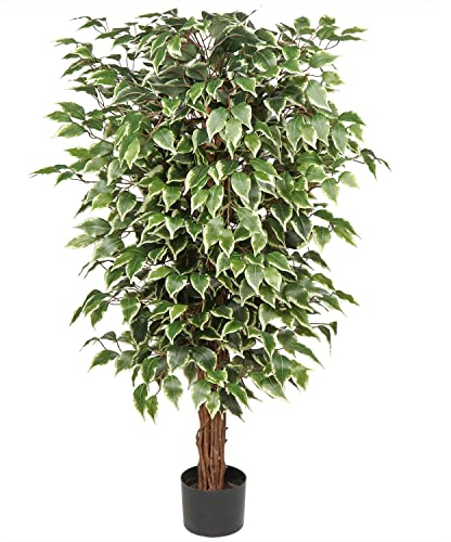 Benjamini Ficus - Pianta artificiale artificiale con tronco in vero legno per ufficio, camera da letto, sala da pranzo, decorazione per esterni, 123 cm