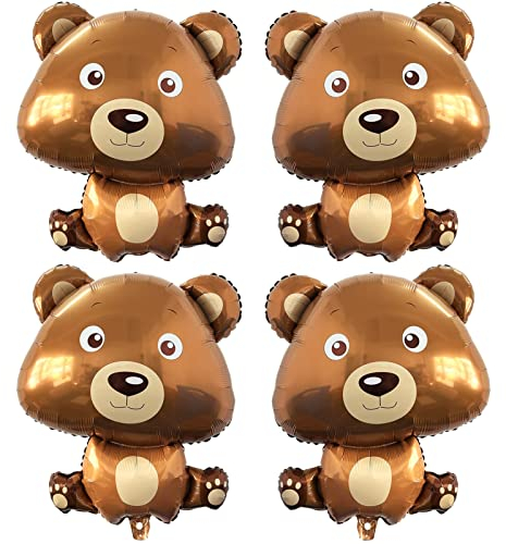 Große 81,3 cm große Bärenballons aus Folie, Helium-Braun, Tier-Ballons, Waldbär-Ballons für Dschungelsafari-Thema, Kindergeburtstagsparty-Dekorationen (4 Stück)