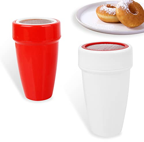 Xiuyer Puderzuckerstreuer, 2 Stück Staubzuckerstreuer, Puderzuckermühle, Mehlsieb, Staubzuckerstreuer mit feinmaschigem Deckel für Schokoladenpulver, Mehl, Gewürze, Küche, Backen