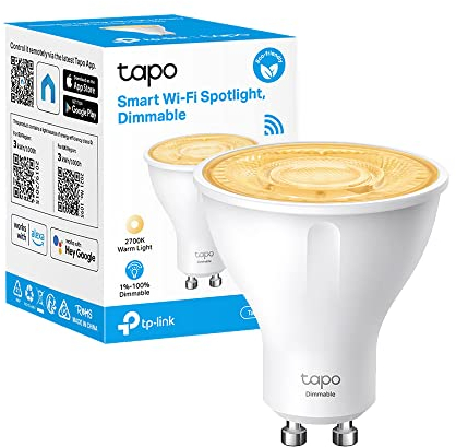 TP-Link Tapo L610 - Bombilla LED Inteligente Regulable GU10, 3.5W Ahorro de energía, Blanco Cálido 2700k, 350lm,Compatible con Alexa y Google, Control remoto, Horario y Temporizador, 1 Unidad