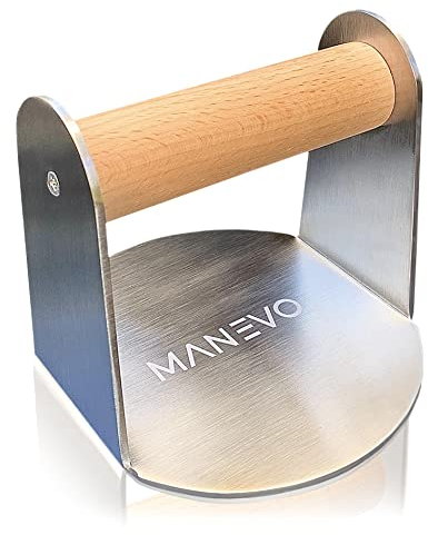 MANEVO Burger Smasher | Premium Stainless Steel Burger Press for Smashed Hamburgers | Grill Press and Burger Weight for Smash Burger | Flat Base