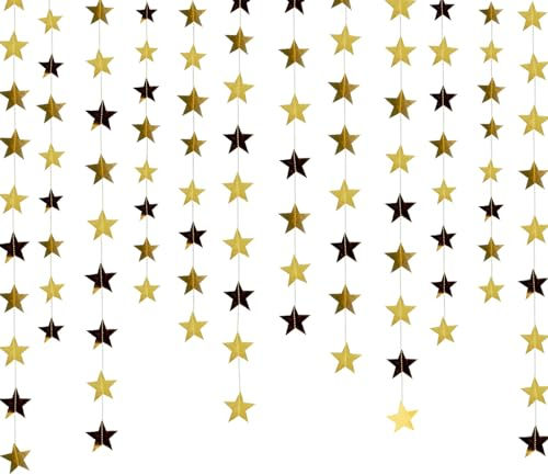 Probuk Glitter Star Garland Streamer Banner - 65 Feet (5x4m), Hanging Star Decorations for Wedding, Bridal, Baby Showers, Birthday Parties, Christmas