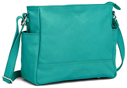 Hudson & James Designer-Umhängetasche aus echtem Leder für Damen, für den Alltag, Crossover, Cross-Body, Arbeit, iPad, Schultertasche, türkis, Medium