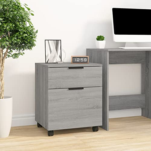 JUNZAI Archivador Ruedas Madera contrachapada Gris Sonoma 45x38x54 cm, Armario Oficina, Mueble Archivador, Cajonera Oficina, Cajonera Archivador, Mueble Cajonera, Archivador Oficina
