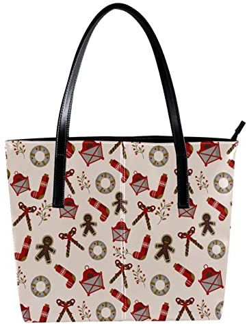 Sac fourre-tout léger et décontracté pour enseignant Motif pain d'épices de Noël Rouge, multicolore