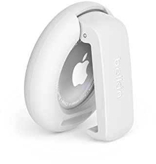 Belkin Custodia con clip per AirTag Apple, guscio protettivo Secure Holder con anello portachiavi, protezione antigraffio per Air Tag - Bianco