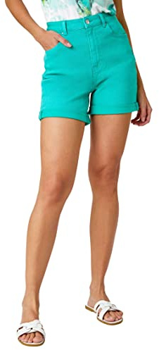 Roman Denim Shorts with Pockets for Women UK Ladies Mom Jeans Boyfriend Boy High Waisted Turned Frayed Hem Stretchy Cotton Casual Slim Skinny Pants Mother Holiday - Green - Size 18