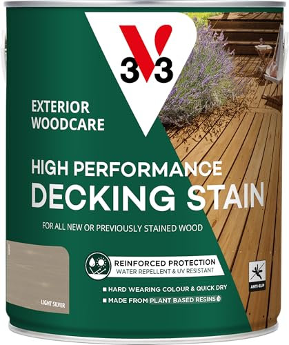 V33 High Performance Decking Stain - Long-Lasting Weather Protection - UV-Resistant - Anti-Slip - Biosourced Formula - Light Silver 2.5 litres