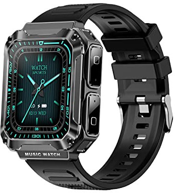 Irfora T93 - Reloj inteligente con auriculares inalámbricos, pulsera de actividad 3 en 1, auriculares BT, música MP3, llamada, rastreador de fitness, monitor de frecuencia cardíaca, compatible con