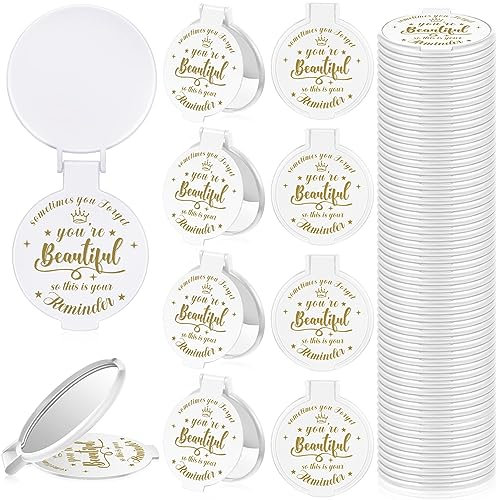 Gulfmew Lot de 36 miroirs compacts Inspirants de 7,9 cm pour Cadeaux de fête Quinceanera - Petit Miroir de Poche - Cadeau pour Femme, Adulte, collègue, Halloween, Noël, Amis (Blanc)