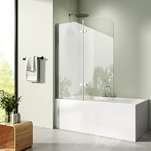 S'AFIELINA Duschwand für Badewanne, 100 x 140 cm, 2-teilig faltbar, Trennwand für Badewanne mit 6 mm ESG, Sicherheitsglas, Duschwand mit Nano-Beschichtung, leicht zu reinigen