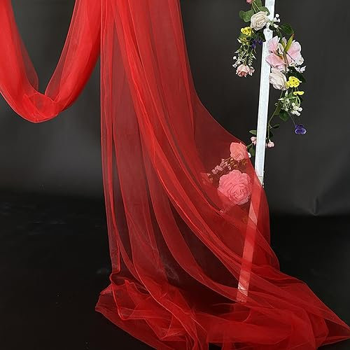 10m x 160cm Soft Tüllstoff,Tüll Stoffe zum Nähen,Netzstoff Dekostoff Drapierstoff für Arbor Hochzeit Vorhang Hochzeitsbogen Freihanddeko Torbogen Zeremonie Party Dekor Kleid Tüllrock Schleier,Rot