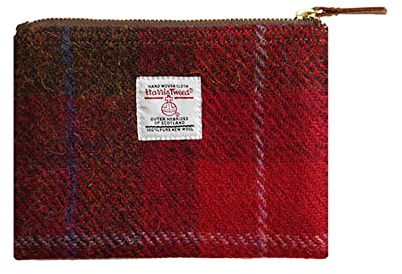 Harris Tweed Münzbörse, handgefertigt, Lippenstift-Tasche, Vintage-Stil, britische tragbare Kreditkarten-Ausweis-Geldbörse mit YKK-Reißverschluss für Damen und Herren, Rot/Ausflug, einfarbig (Getaway