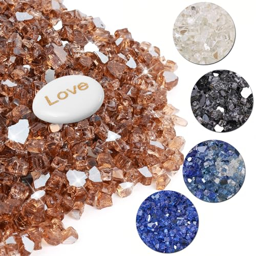 Lechloris Feuerglas für Feuerstelle, 1,27 cm, reflektierendes Feuerglasfelsen für Propangas- und Gaskamin, bernsteinfarbenes Feuerstellenglas mit Inspirationsstein, 10TGS-104