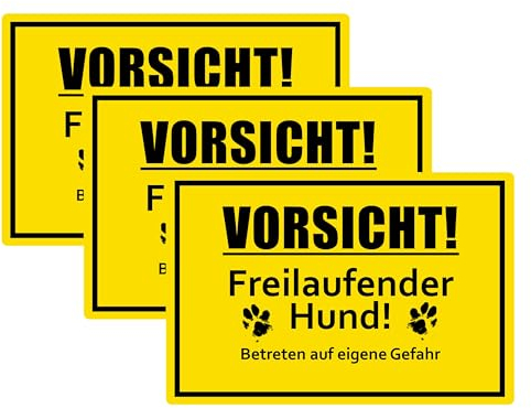 SL group - 3 Schilder Vorsicht! Freilaufender Hund! 30 x 20 cm aus stabiler PVC Kunststoff-Platte - Warnschild Achtung Wachhund Betreten auf eigene Gefahr - Warnung vor freilaufenden Hunden