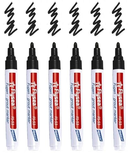 6 Stück Fugenstift Fugenmörtel Restaurierung Stift mit Ersatzspitze, Wasserfest Fugenstift Fliesen Stift Fugen, Reparatur Marker für Reparatur Fliesen Mörtel in Badezimmer, Küche, Veranda-Schwarz