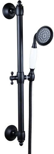 Delnet Brass Handheld Shower Head with Slide Bar Kit, Wall Mounted Shower Slider Rail with Adjustable Shower Head Holder, Traditional&High-Pressure, with 1.5M Shower Hose,Black