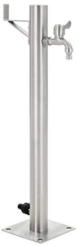 ARKEM Fontana da Giardino con Rubinetto e Base,Fontanella a Colonna in Acciaio Inossidabile Rotonda 65 cm