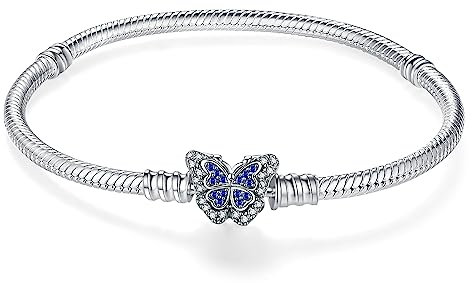 LNQOBU Pulsera para Mujer Plata de Ley 925,Pulsera Mariposa con Charm de Corazón Brillante, Pulseras Joyería (Con un Abalorio de Color)