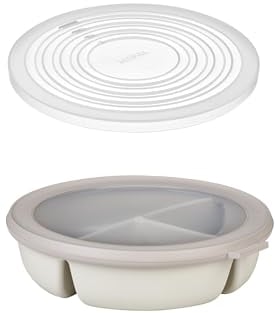 Mepal – Bento-Schüssel Starter-Set inkl. Mikrowellendeckel, Multischale mit 3 Fächern, rund Cirqula – Frischhaltedose luftdicht – Meal-Prep-Boxen & Vorratsdosen – Nordic white