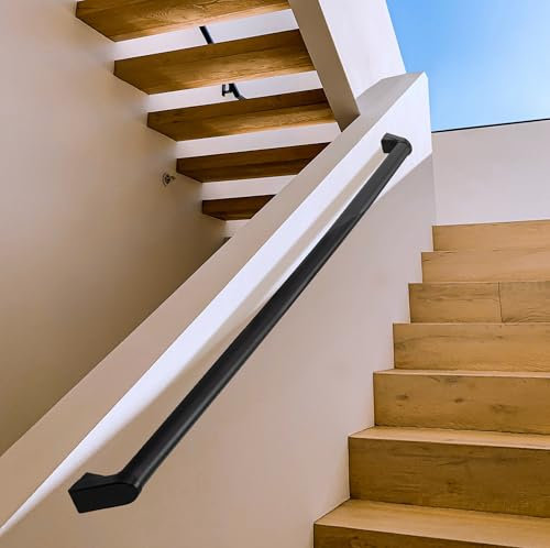 Handläufe für Innentreppen, Geländer, Außentreppen-Handlauf, modernes Aluminium-Handlauf-Set, Wandmontage, Wandrücklaufhalterung, mehr Sicherheit, rostfrei. (Mattschwarz, 90 cm)