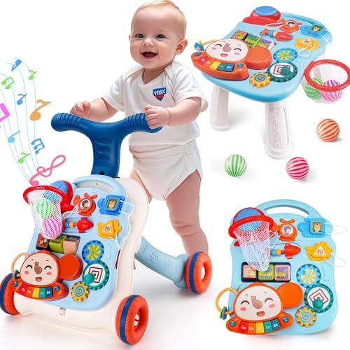 AuntyFey Baby Walker, 3 in 1 Push Walker for Baby Girls Boys, Blue