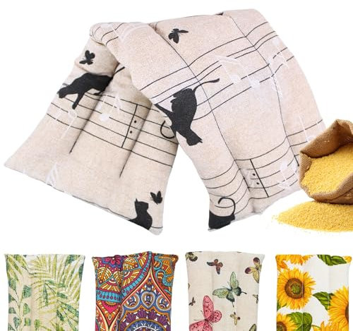 Wärmekissen Mikrowelle - Körnerkissen Mikrowelle - Unparfümiert - Körnerkissen Nacken Schulter - Wärmekissen Bauch - Bio-Hirse-Samen-Füllung - Handgefertigt - Heat Pad 45x13cm (Cat Music)